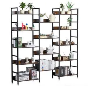 VEVOR Triple Metal Bookshelf, 14-Tier Industrial Bookshelf, Large Rustic Vintage Storage Bookcase with Open Shelves, Freestanding Display Shelving Unit Storage Rack, for Living room, Bedroom & Office