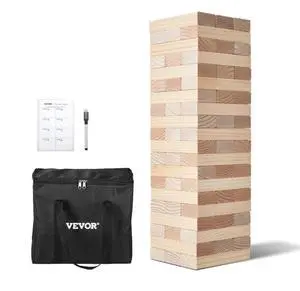 VEVOR Tumbling Timber Toy 60 Blocks Giant Tumble Tower Blocks Game Pine Wood Bag