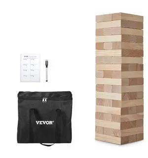 VEVOR Tumbling Timber Toy, 54 Blocks Medium Tumble Tower Blocks Game, Pine Wood Tumbling Tower Game with Carry Bag and Scoreboard, Wooden Stacking Game, Tumble Tower Family Games for Indoor/Outdoor