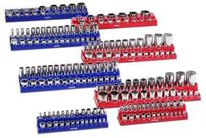 Magnetic Socket Organizer Set 8PCS Socket Trays Blue & Red for Metric SAE