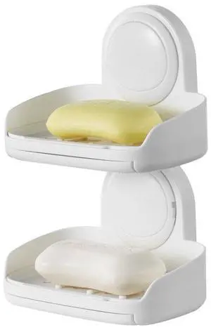 VEVOR Suction Cup Soap Dish with Double Layer Holder with Drain Tray for Shower