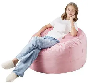 VEVOR 3 feet Round Bean Bag Chair with Removable Cover & Dutch Velvet Pink