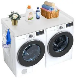 VEVOR Washer Dryer Countertop, Laundry Wood Shelf Topper with Edge, 54" Width x 27" Depth Cover Guard Organizer for Washer and Dryer Laundry Hamper Counter Storage Organization (White)