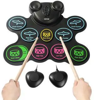 VEVOR Electric Drum Set 9-Pad with Headphone Jack Pedals Built-in Speakers for Kids