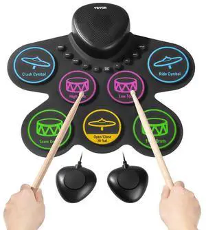 VEVOR Electric Drum Set 7-Pad with Headphone Jack Pedals Speaker for Beginners & Kids