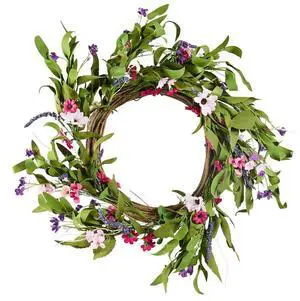 VEVOR Artificial Decorative Wreath 22 in Pink Green with Daisies Year Round Wreath