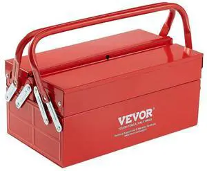 VEVOR Tool Box 14-inch 2-Tier 3-Tray Folding Cantilever Toolbox with Handle Red