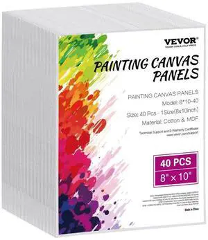 VEVOR Canvas Boards for Painting, 8 x 10 Inch White Canvases for Painting, 40 Pack Painting Canvas Panels for Sketching, Acrylic and Oil Painting, Watercolor, Paint Canvas for Kids and Professionals