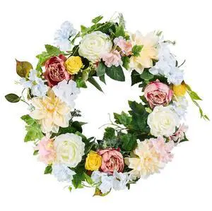 VEVOR Decorative Wreath 24 in White Pink Yellow Peonies Hydrangeas Year Round Wreath