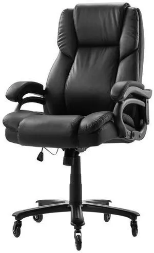 VEVOR Executive Office Chair, 500lbs Capacity with Adjustable Lumbar Support, High Back PU Leather Office Chair Ergonomic for Back Pain, Black