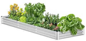 VEVOR Metal Raised Garden Bed 12x4x1 ft Outdoor Galvanized Planter Box Silver