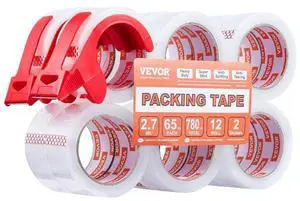 VEVOR Clear Packing Tape 12 Rolls 65 Yards Clear Shipping Tape with Dispenser 2.7 Mil