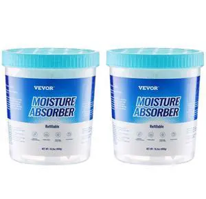 VEVOR Moisture Absorber Bucket, 2 Packs 16.2 oz Hi-Capacity Moisture Absorber Bucket with 800ml Storage Area & Reusable Outer Bucket for Long-Term Use, Fragrance Free Moisture Absorber for Fresher Air