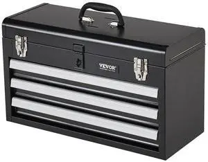 VEVOR Tool Box 20.5-inch Portable Metal Tool Box with 3 Drawers Tool Organizer Black