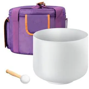 VEVOR Crystal Singing Bowl, 8-inch F Note Heart Chakra Singing Bowl, Portable Frosted Quartz Singing Bowl with Rubber Mallet, O-Ring and 8" Carrying Bag, Perfect for Meditation Yoga Sound Healing Bath