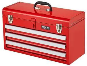 VEVOR Tool Box 20.5-inch Portable Metal Tool Box with 3 Drawers Tool Organizer Red