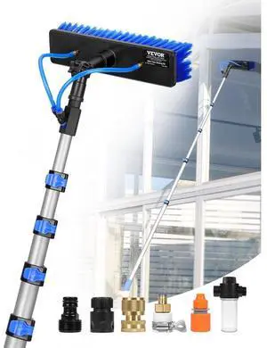 VEVOR Water Fed Pole Kit, 30FT Solar Panel Cleaning Pole with Extendable Handle, 180° Rotatable Brush Head & 65.6FT Hose, Household & Outdoor Window Cleaner Tool for Caravan Solar Panel Deck