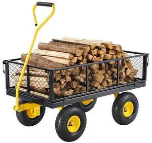 VEVOR 900 Lbs Heavy Duty Steel Garden Cart, Garden Wagon Cart on Wheels, Outdoor Metal Yard Utility Wagon Carts with 10" Tires and Mesh Removable Sides(Convert to Flatbed) and 180°Rotating Handle