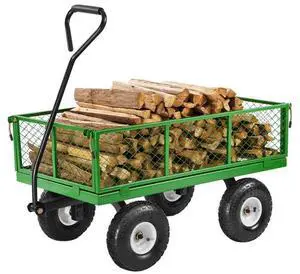 VEVOR 900 Lbs Steel Garden Cart on Wheels, Heavy Duty Pullable Garden Wagon Yard Cart, Outdoor Metal Utility Wagon with 10" Tires and Mesh Removable Sides(Convert to Flatbed), and 180°Rotating Handle