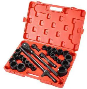 Impact Socket Set 3/4 Inches 27 Piece SAE 7/8 to 2 Inches and Metric 22 to 50 mm