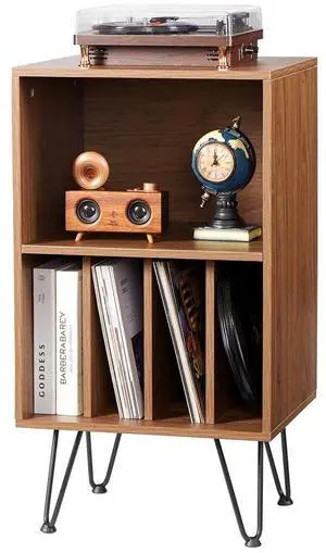 VEVOR 3-Tier Record Player Stand Metal Vinyl Record Stand up to 150 Album Brown