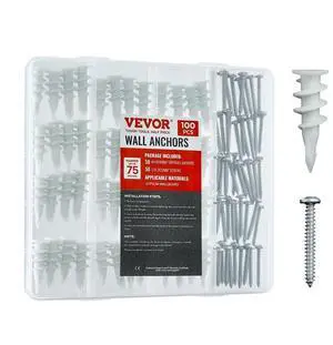 VEVOR Drywall Anchors Self Drilling Anchors 100PCS in 50 Sets Screw & Anchors