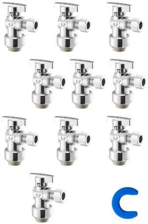 VEVOR 10 Pack Angle Stop Valve Push-to-Connect 1/2" PTC x 3/8" OD Compression 1/4 Turn