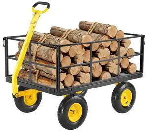 VEVOR  1400 Lbs Steel Garden Cart, Heavy Duty Pullable Garden Wagon Yard Cart, 2 in 1 Outdoor Metal Utility Wagon Yard Trailer with 13" All Terrain Tires, Mesh Removable Sides and 180°Rotating Handle