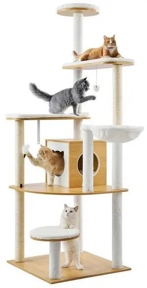 VEVOR Large Cat Tree 68.9" Tall Cat Tower Multi-level Cat Condo Indoor Play House