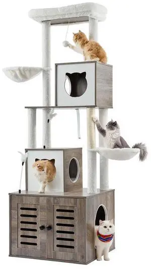 VEVOR 72.83" Large Cat Tree Litter Box Enclosure 2-in-1 Cat Tower Indoor Play House