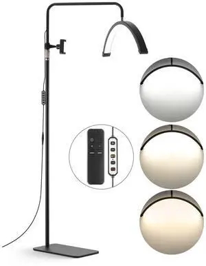 VEVOR Half Moon Light for Esthetician, 23 inch Dimmable LED Floor Lamp Lash Light for Eyelash Extensions, Arched Eyelash Lamp with Phone Holder, Remote Control, for Beauty, Skincare, Eyebrows, Tattoo