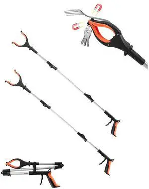 VEVOR Grabber Reacher Tool, 43" Foldable Reacher Grabber Pickup Tool with 360° Rotating Jaw, Magnet and LED Light, Lightweight Grabber Reacher Tool for Seniors, Extra Long Trash Picker Upper Grabber