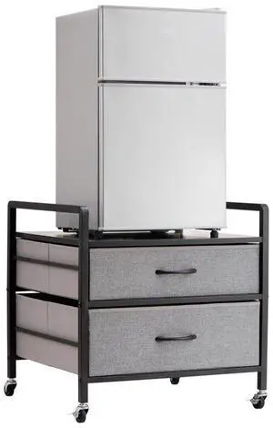 Mini Fridge Stand with Storage 176 lbs Gray Mini Fridge Table 2 Drawers