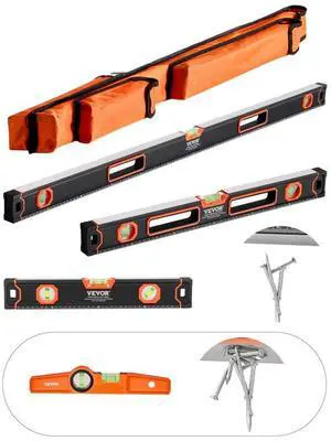 VEVOR 4-Piece Torpedo Level 48/24/16/10 Inch Aluminum Alloy Body with Bubble Vials