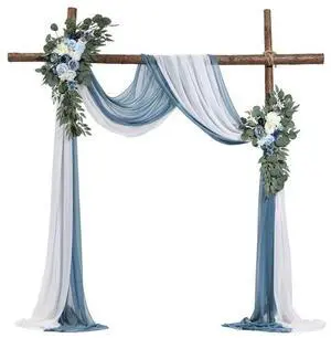 VEVOR Artificial Wedding Arch Flowers Kit (Pack of 4) with 21Ft Wedding Arch Draping Fabric,Arch Flowers for Wedding Ceremony and Reception Backdrop Wedding Decoration (Blue & White)