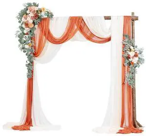 VEVOR Artificial Wedding Arch Flowers Kit (Pack of 5) with 33Ft Wedding Arch Draping Fabric,Arch Flowers for Wedding Ceremony and Reception Backdrop Wedding Decoration (Orange)