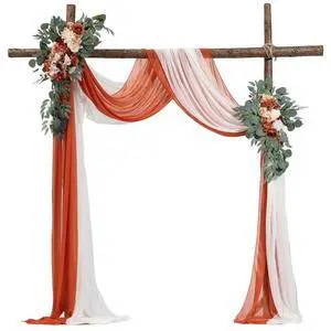 VEVOR Artificial Wedding Arch Flowers Kit, Orange Wedding Arch Flowers with Drapes Kit (Pack of 4) - 2 Pcs Floral Arrangement, 2 Pcs Sheer Drapes, for Ceremony Bouquets Reception Backdrop Decoration