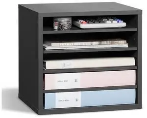 VEVOR Literature Organizer, 5 Compartments Office Mailbox with Adjustable Shelves, Wooden Mailbox Sorter Medium Density Fiberboard Office Home Classroom Storage for Files, Documents, Papers, Grey