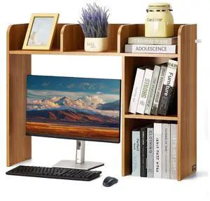 VEVOR Desktop Bookshelf Wood Desktop Storage Organizer 2-Tier for Office & Home