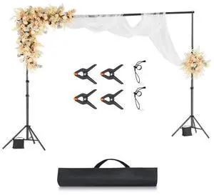 VEVOR Backdrop Stand, 10 x 10 ft Adjustable Photo Backdrop Stand Kit, Portable Background Backdrop Stand with 4 Crossbars, Heavy Duty Projector Screen Stand, for Wedding, Photo Video Studio & Party