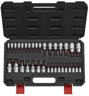 VEVOR Torx Bit Socket Set, 34-Piece Solid Star and Tamper Proof T6-T70, S2 Alloy Steel and Cr-V Steel, 1/4 in, 3/8 in, and 1/2 in Drives, with Enhanced Storage Case, Torx Sockets for Hand Use