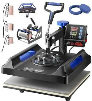 VEVOR Heat Press Machine Sublimation Machine 15 x 15 inch 8 In 1 Blue Heat Press Set