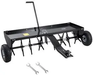 VEVOR  Tow Behind Plug Aerator, 48-Inch Tow Behind Lawn Plug Aerator with Universal Hitch, Pull Behind Aerator with Iron Spikes Alternately Arranged, Lawn Aerator Tow Behind for Gardens, Lawns, Farms