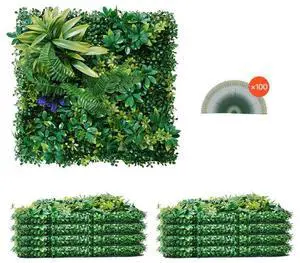 VEVOR Artificial Grass Wall Panels 8 PCS 20 x 20 in 3D Greenery for Decor Privacy