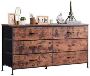 VEVOR 6 Drawer Dresser, Tall Chest Organizer Drawer Dresser, TV Stand with Storage, Closet Storage Drawers with Sturdy Steel Frame, Fabric Storage Tower for Bedroom, Hallway, Closet, Rustic Brown