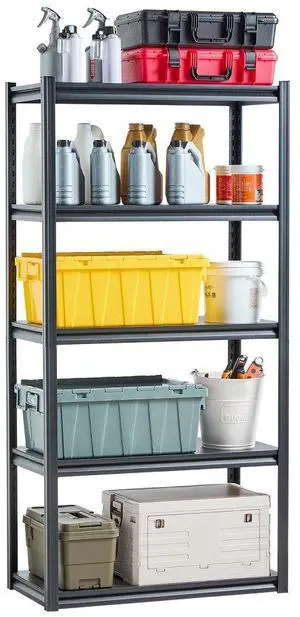 VEVOR Storage Shelves, 2000 lbs, 5 Tier Garage Storage Shelving, 18" D x 36" W x 72" H Adjustable Metal Shelves for Garage Shelves Utility Rack Shelf, Ideal for Kitchen, Warehouse, Basement, Black