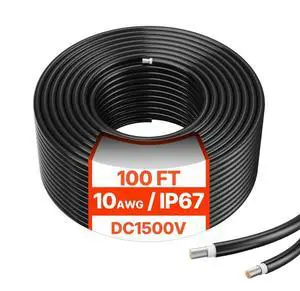 100FT Solar Panel Extension Cable 10AWG Waterproof PV 6mm² Cable Black