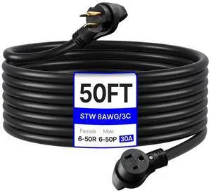 VEVOR 30A Generator Extension Cord 50 ft 250V NEMA 6-50P to 6-50R 7500W Power Cable