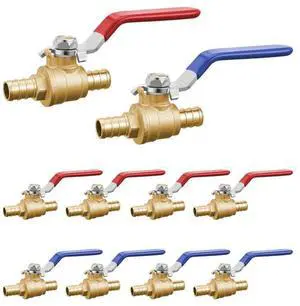 VEVOR PEX Ball Valve 10 Pieces 1/2 in PEX Brass Ball Valve Full Port Brass Ball Valve