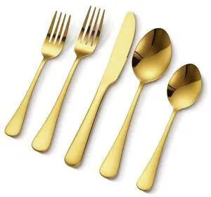 VEVOR 60-Piece Gold Silverware Set, Food-Grade Stainless Steel Flatware Utensils for 12, Mirror Finished Cutlery Set, Dishwasher Safe Eating Tableware for Kitchen Home, Include Knife Fork Spoon